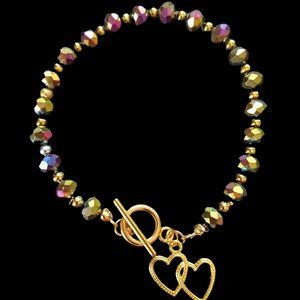 Beautiful Double Heart Charm Bracelet With Earrings